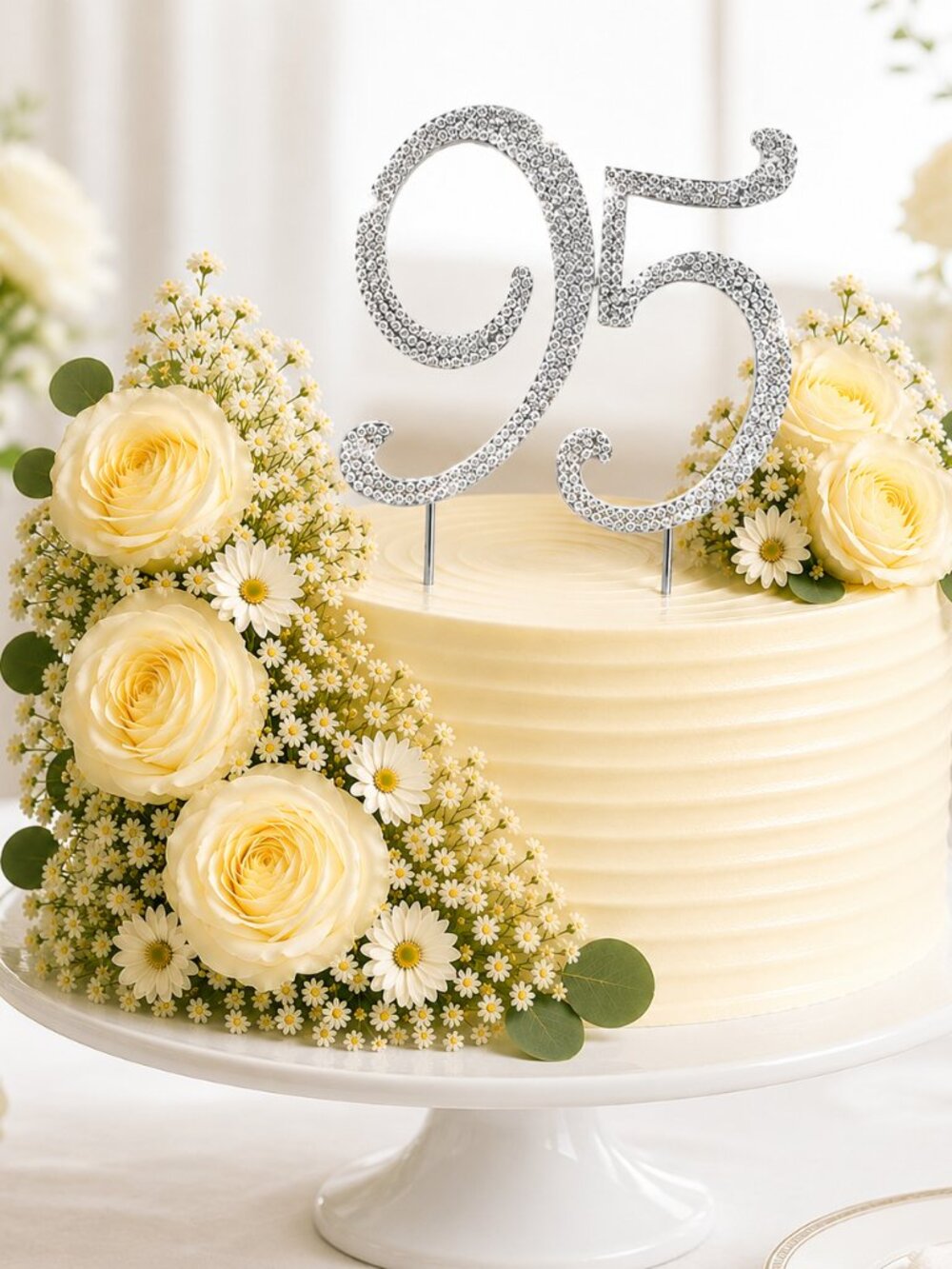 Rhinestone Cake Topper - Number 95 - Silver Metal with Czech Rhinestones